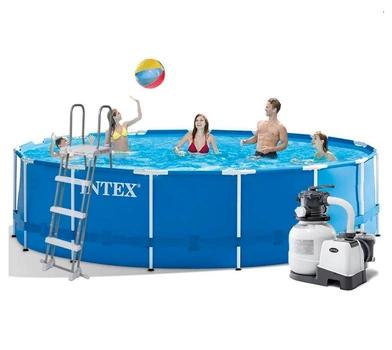 Бассейн каркасный Intex 16805 л 457x122 см с насосом 4500 л/ч тентом подстилкой и лестницей Синий (IP-172516)