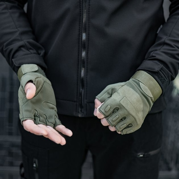 Тактические перчатки без пальцев HIMARS цвет Хаки Tactical Gloves PRO green для ЗСУ ТРО ССО размер L