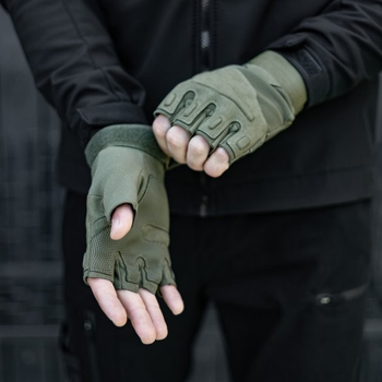 Тактичні рукавички безпалі HIMARS колір Хакі Tactical Gloves PRO green для ЗСУ ТРО ССО розмір L