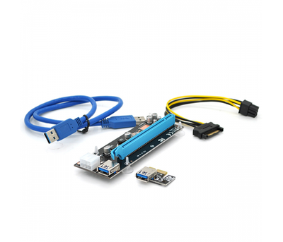 Riser PCI-EX, x1-x16, 6-pin SATA-6 pin, USB 3.0 AM-AM 0,6 м (чорний) , конденсатори CS 220 16V, Пакет