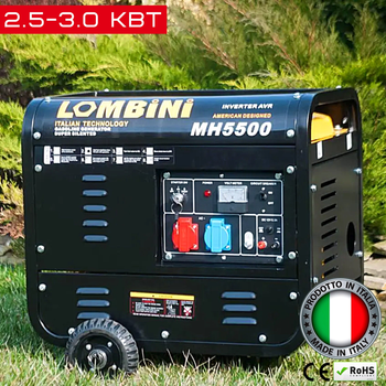 Бензиновий генератор 3,0 кВт 1 фазный Lombini MH5500 на колесах з електрозапуском з мідною обмоткой