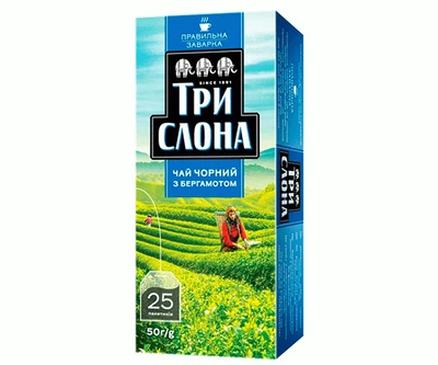 Чорний чай Три Слона з бергамотом у пакетиках 25 шт