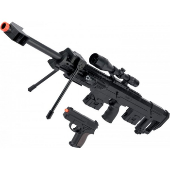 Набор оружия Снайперская винтовка и Пистолет CYMA P.1161 с лазерным прицелом и фонариком, пульки 6 мм, оптический прицел, утяжелённый Чёрный