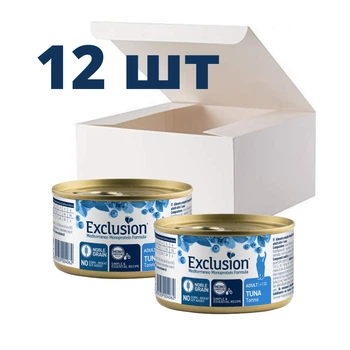 Упаковка влажного корма для котов Exclusion Adult Tuna c тунцом 85г 12шт