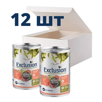 Упаковка вологого корму для собак Exclusion Adult Salmon з лососем 400г 12шт