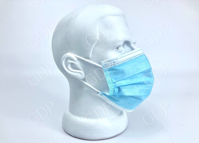 Защитная маска одноразовая трехслойная паянная с фиксатором для носа синяя
