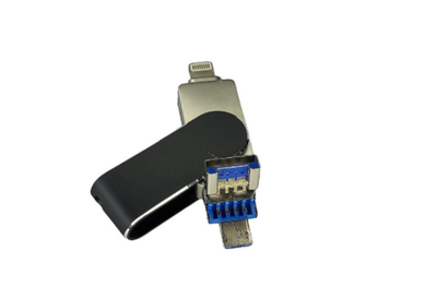 Флешка для IPHONE FlashDrive HighSpeed c разьемом Lightning 8pin, Micro USB , USB 3.0 , 64 gb черная + OTG