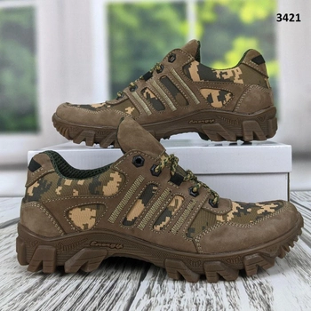 Тактичні військові кросівки коричневі шкіряні із піксельним камуфляжем р 40 (26,5 см) 3421