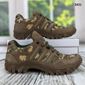 Тактичні військові кросівки коричневі шкіряні із піксельним камуфляжем р 43 (28,7 см) 3421