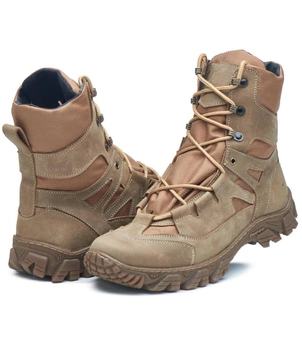 Берці демісезонні черевики тактичні чоловічі, туфлі тактичні чоловічі берці, натуральна шкіра та кордура, розмір 43, Bounce ar. TB-K-1243, колір койот