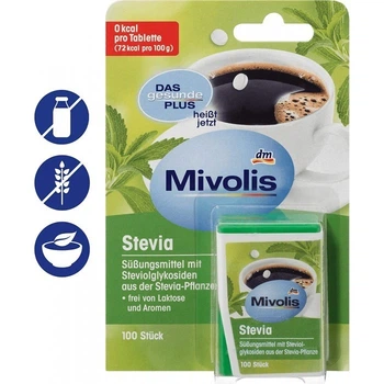 Замінник цукру Стевія в таблетках 100 штук, 6 г - Stevia Tabletten Mivolis 100 St