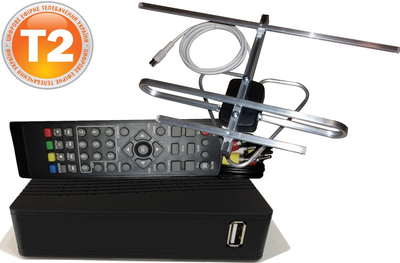 Комплект Т2 (ТВ-тюнер DVB-T2 + антенна для Т2 комнатная с TV-кабелем) Тд