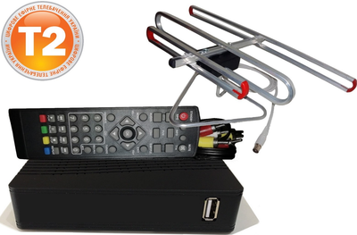 Комплект Т2 (ТВ-тюнер DVB-T2 + антена для Т2 Покращена Кімнатна с TV-кабелем) Тд