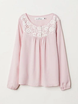 Блузка с кружевной кокеткой H&M 0653336 104 cm (58563104cm) Розовый