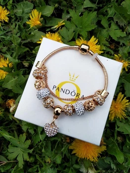 Женский браслет YADA с Шармами Luxury Crystal в стиле ПаНдОрА Золотистый Gold