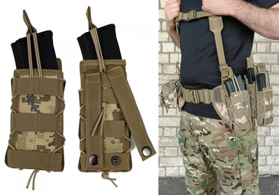 Подсумок под магазина АК/РПК одинарный открытый черный пиксель ВСУ MM-14 (MOLLE, подсумок на разгрузку, жилет, РПС) EFPABK28(P)
