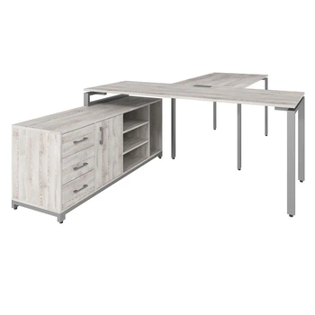 Офисный письменный стол руководителя Loft Details FMB200 с брифингом сосна лофт белая 36