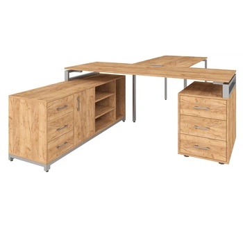 Офісний письмовий стіл керівника Loft Details FLB180 з брифінгом дуб крафт золотий 36