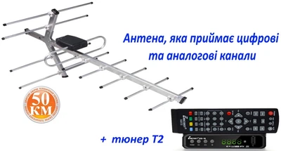 Комплект Т2-телевидения: тюнер DVB-T2 с функциями медиаплеера и IPTV/WebTV-плеера Eurosky ES-16+ антенна для Т2 внешняя Волна 1-06 (прием сигнала до 50 км от ретранслятора)