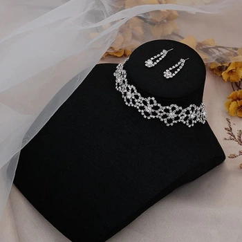 Набір: чокер зі стразами сережки "Stylish Flowers", срібло