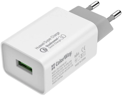 Сетевое зарядное устройство ColorWay 1 USB Huawei Super Charge/Quick Charge 3.0, 4A (20W) White (CW-CHS014Q-WT)