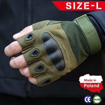 Тактичні Військові Рукавички Без Пальців Для Військових з накладками Хакі Tactical Gloves PRO Olive L Безпалі Армійські Штурмові