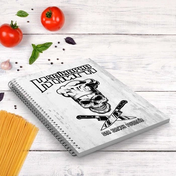 Кулинарная книга для записи рецептов "Скрещенные ножи и череп повара" на спирали А3