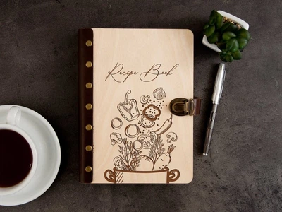Книга для записей кулинарных рецептов "Recipe Book" на кольцевом механизме в деревянной обложке, А5, 100 листов слоновая кость в клетку, Светлое дерево, WOODPRESENT