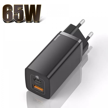Блок живлення Baseus GaN Quick Charger 65W (Type-С+USB) для MacBook/Asus/Lenovo/HP/Google/Huawei/Samsung