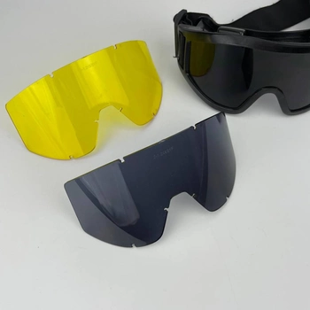 Очки тактические защитные со сменными линзами 3 линзы ВСУ (ЗСУ) 7316 черный желтый синий