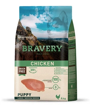 Беззерновой корм для щенков средних и крупных пород с курицей Bravery Puppy Large/Medium Breeds 4 кг