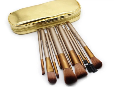 Набір пензлів для професійного макіяжу Urban Decay Neked2 12 шт у пеналі золотистий