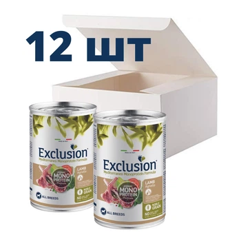 Упаковка вологого корму для собак Exclusion Adult Lamb з ягням 400г 12шт