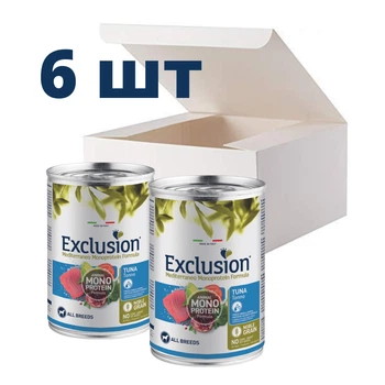 Упаковка влажного корма для собак Exclusion Adult Tuna c тунцом 400г 6шт