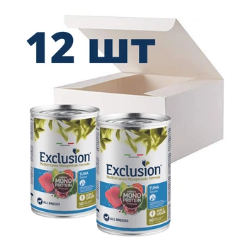Упаковка влажного корма для собак Exclusion Adult Tuna c тунцом 400г 12шт