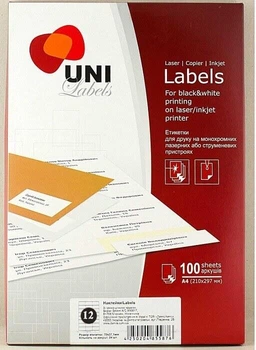 Етикетки самоклеючі А4 UNI № 12, 70х67,7мм (100л) (830202)