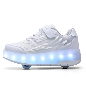 Роликовые кроссовки для девочек с LED подсветкой белые на 2-х колесах (LR 1273) 36(23см)