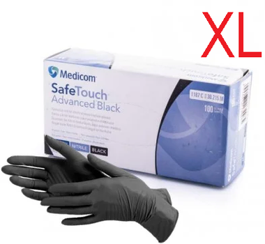 Перчатки плотные нитриловые неопудренные чёрные, размер XL (100 шт/уп) Medicom 5г.