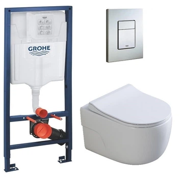Инсталляция GROHE Rapid SL 38772001+ Унитаз подвесной DUSEL VORTEX DWHT10201230R+ Сиденье Slim Soft-Close+Панель смыва Grohe Skate Cosmopolitan