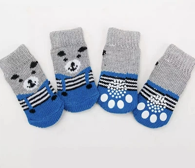 Носки с антискольжением для собак хлопок "Blue and Black" BEAR Size S