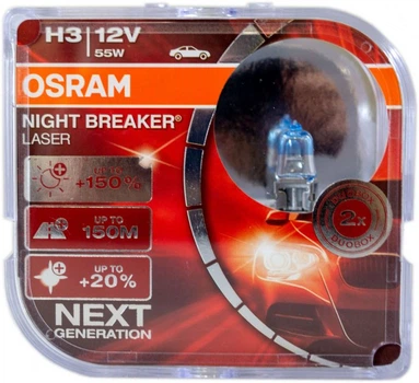 Лампа 12V H3 55W +150% OSRAM Night Laser [64151NL-HCB] (БОКС)
