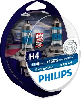 Лампа 12V H4 60/55W (вусики) Р43 +150% PHILIPS RacingVision plus (12342RVDS (БОКС)