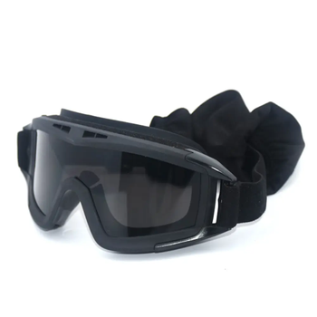 Тактические очки-маска с 3 сменными линзами и чехлом / Защитные очки из поликарбоната, цвет черный