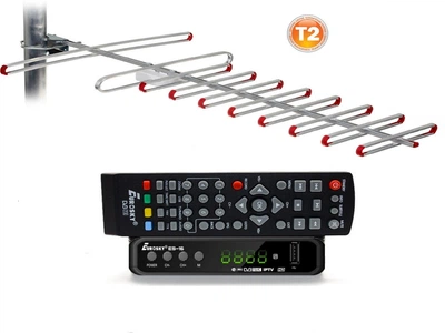 Комплект Т2-телевидения: тюнер DVB-T2 с функциями медиаплеера и IPTV/WebTV-плеера Eurosky ES-16+ антенна для Т2 внешняя SUPER 8 (прием сигнала до 50 км от ретранслятора)