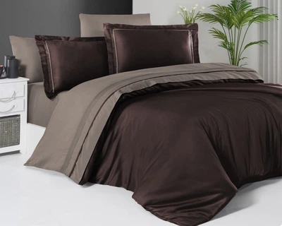 Турецкое постельное белье First Choice De Luxe сатин Dark Series Serenity Dark Brown Mink евро