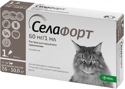 Краплі на холку KRKA СЕЛАФОРТ для котів 7.6-10 кг упаковка 1 піпетка х 1 мл (3838989736934)