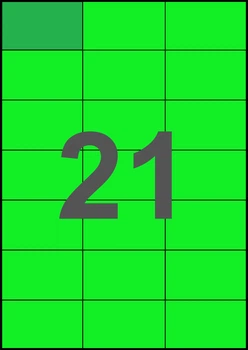 70×42,4мм ЗЕЛЕНАЯ Самоклеящаяся бумага А4, 21 Этикетка на листе, Упаковка 100 листов