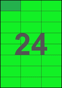 70×37,12мм ЗЕЛЕНИЙ Самоклеючий папір А4, 24 Етикетки на листі, Упаковка 100 листів