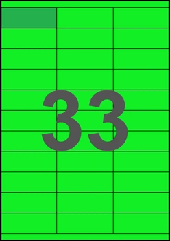 70×25,4мм ЗЕЛЕНАЯ Самоклеящаяся бумага А4, 33 Этикетки на листе, Упаковка 100 листов