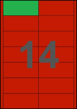 96,5×42,4мм КРАСНАЯ Самоклеящаяся бумага А4, 14 Этикеток на листе, Упаковка 100 листов